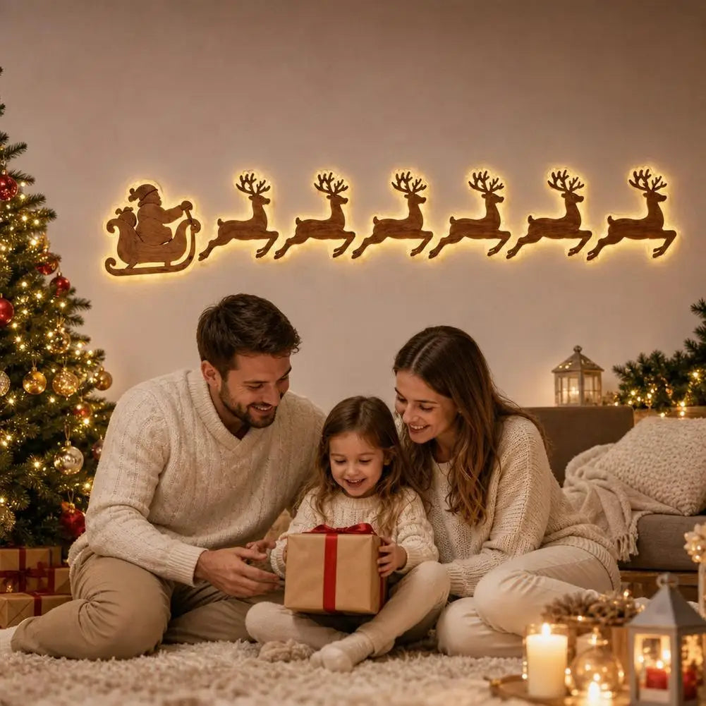 Świecące Renifery LED – Świąteczna Dekoracja Ścienna z Drewna, Naklejki Świecące na Ścianie do Wnętrz i na Zewnątrz 🦌✨