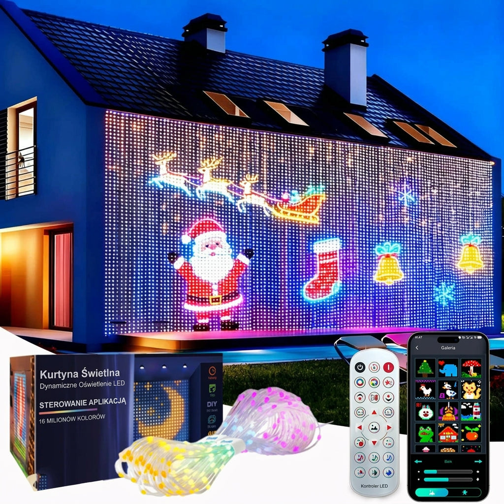 Inteligentne Lampki LED PREMIUM w Formie Kurtyny 1/2 szt. – Sterowanie Aplikacją, Synchronizacja z Muzyką, Własne Wzory, Wodoodporne 🎄🎵