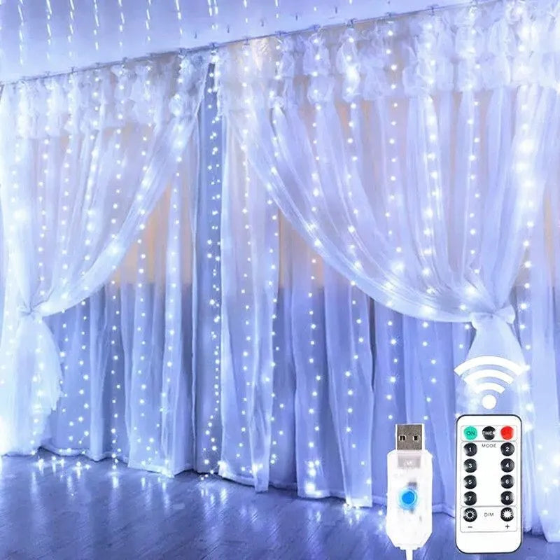 Świąteczne Światła LED w Formie Kurtyny – 8 Trybów Świecenia, Pilot i Zasilanie USB, Dekoracja na Boże Narodzenie i Nowy Rok 🎄✨