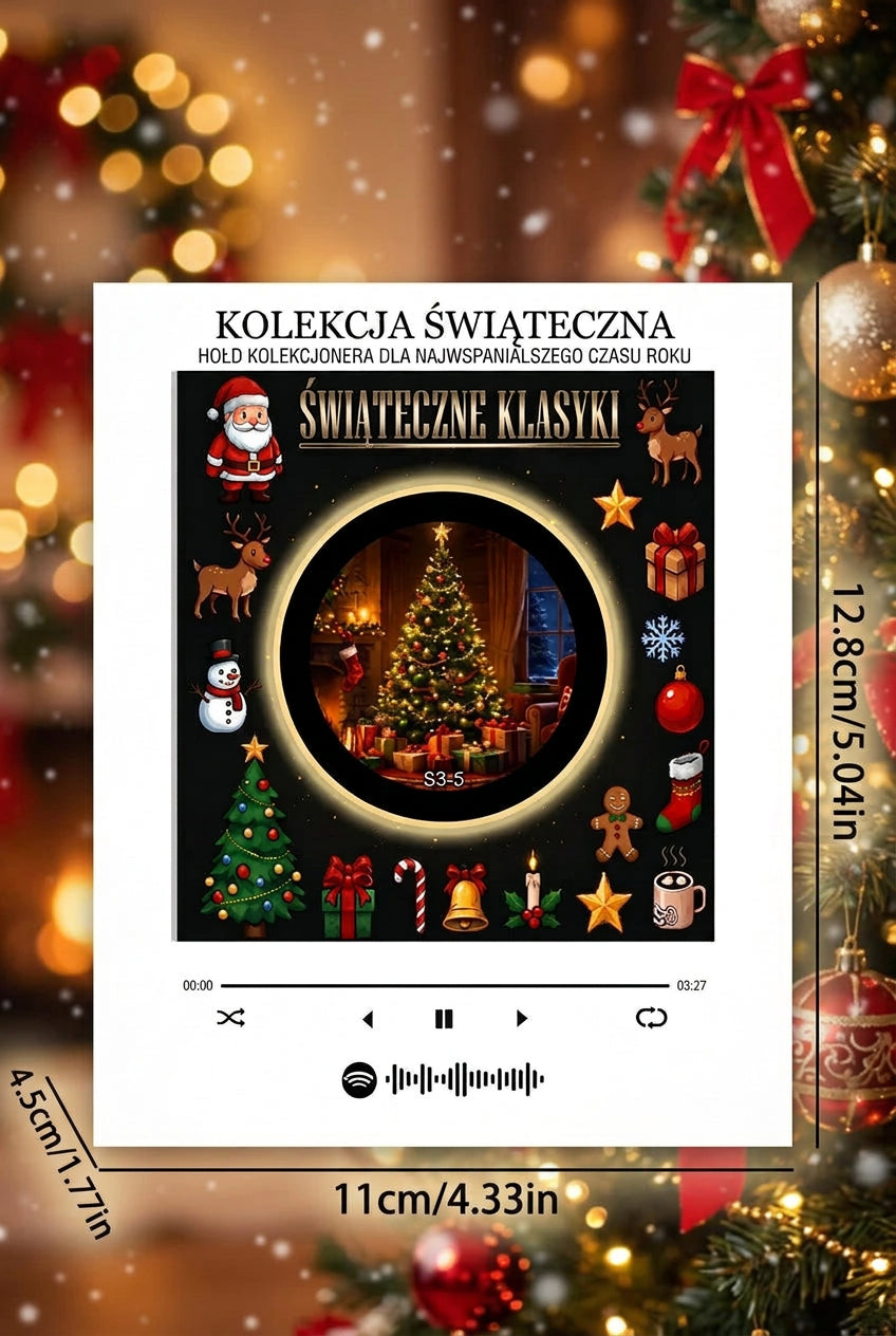 Magnetyczna Pozytywka Świąteczna na Lodówkę – Lampka Nocna z Akrylowym Odtwarzaczem Muzyki i 9 Wymiennymi Płytami 🎄🎵