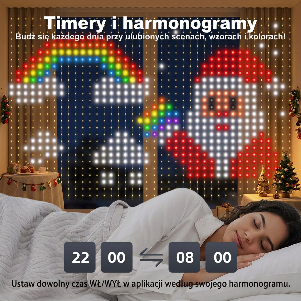 Inteligentna Kurtyna LED 400 Diod z Aplikacją i Muzyką - Świąteczne Lampki Kurtynowe 🎄