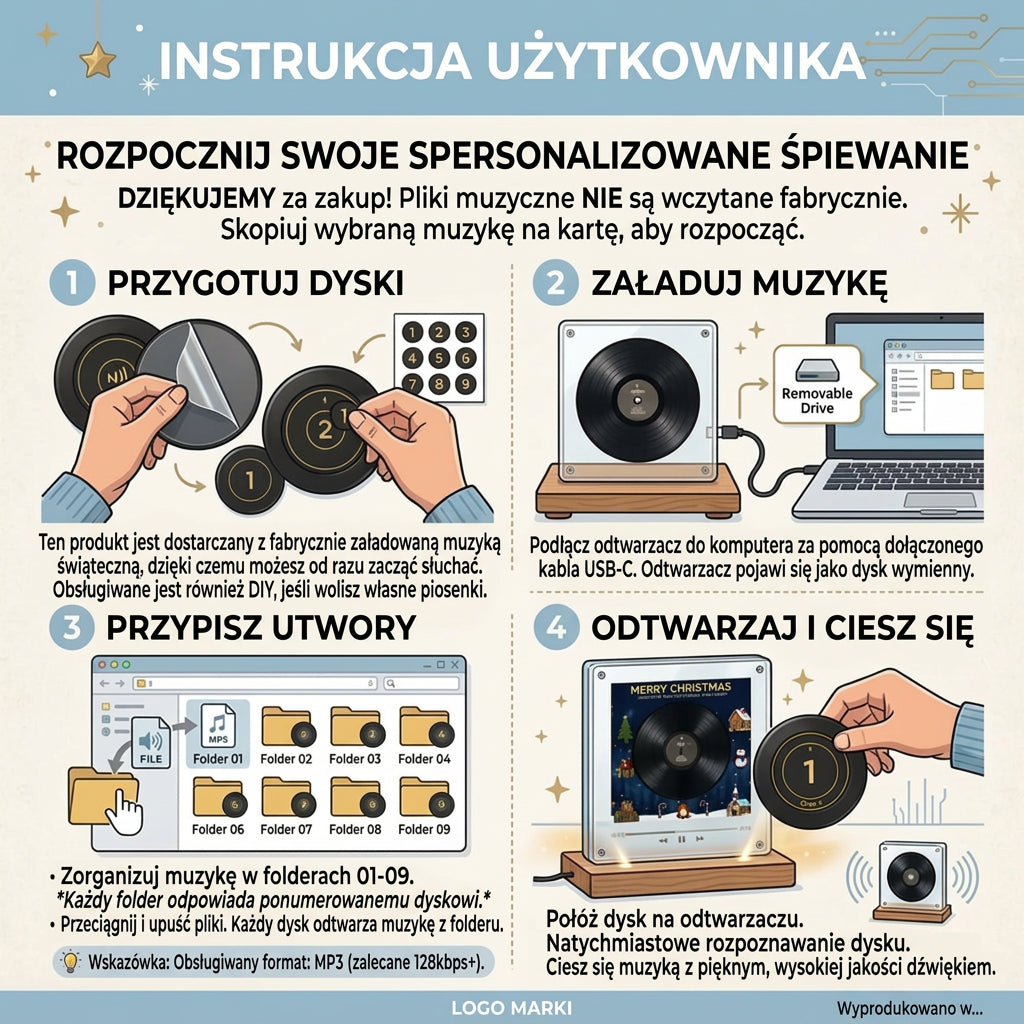 Magnetyczna Pozytywka Świąteczna na Lodówkę – Lampka Nocna z Akrylowym Odtwarzaczem Muzyki i 9 Wymiennymi Płytami 🎄🎵