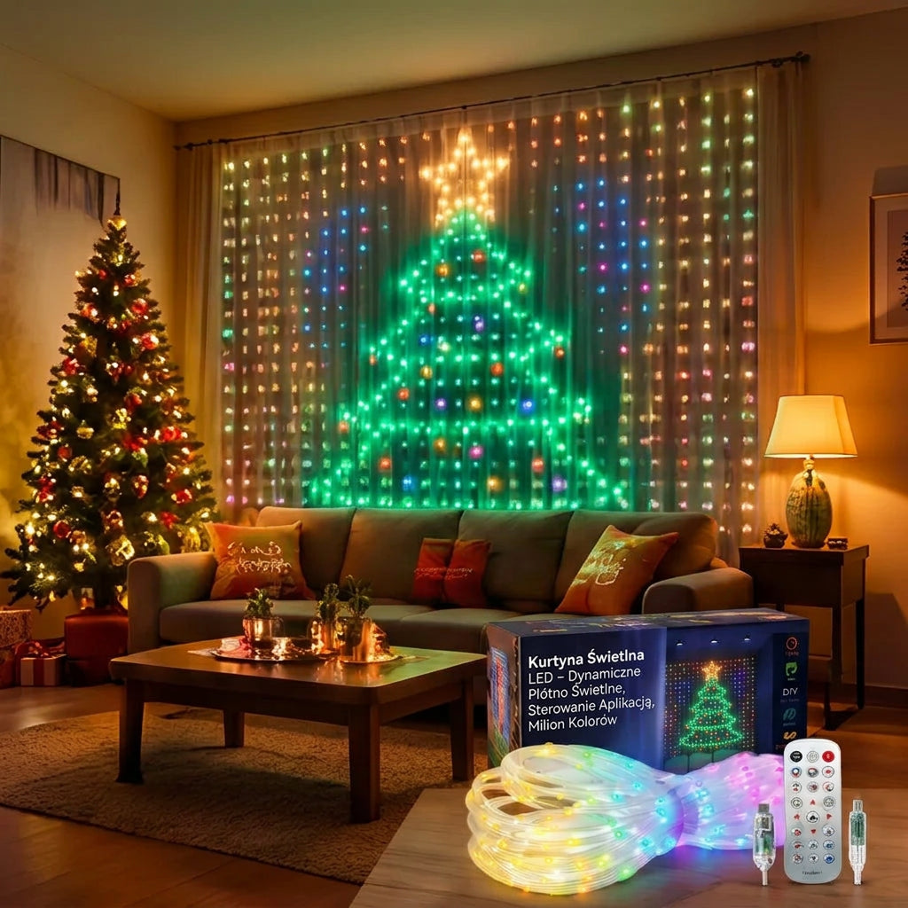 Inteligentna Kurtyna LED 400 Diod z Aplikacją i Muzyką - Świąteczne Lampki Kurtynowe 🎄