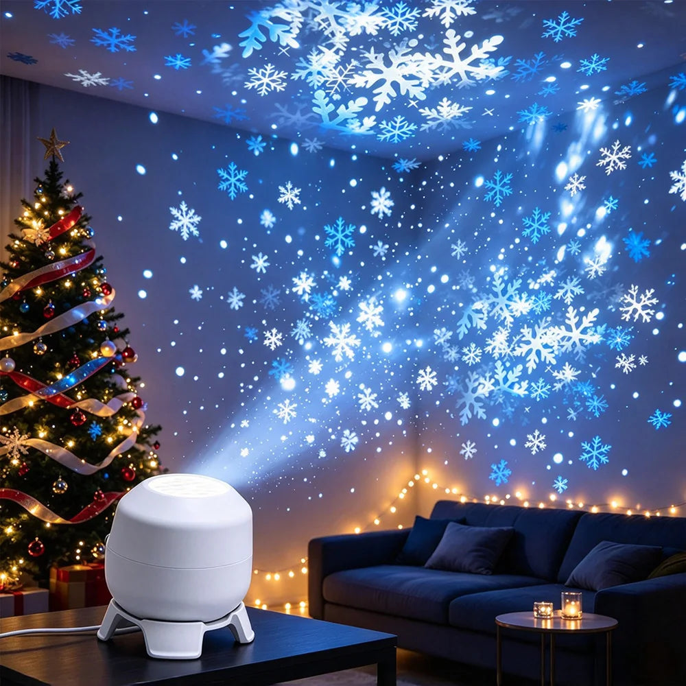 Świąteczny Projektor LED 360° – Obracająca się Lampa Projekcyjna USB do Dekoracji Ścian i Sufitów w Sypialni na Boże Narodzenie 🎄