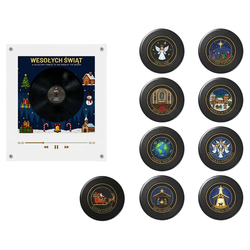 Magnetyczna Pozytywka Świąteczna na Lodówkę – Lampka Nocna z Akrylowym Odtwarzaczem Muzyki i 9 Wymiennymi Płytami 🎄🎵