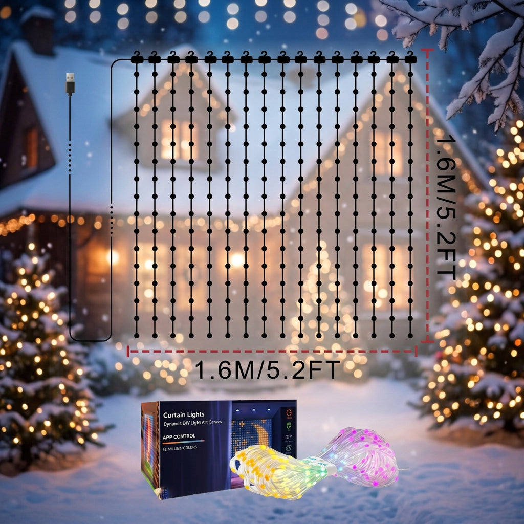 Inteligentne Lampki LED PREMIUM w Formie Kurtyny 1/2 szt. – Sterowanie Aplikacją, Synchronizacja z Muzyką, Własne Wzory, Wodoodporne 🎄🎵