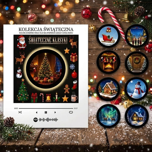 Magnetyczna Pozytywka Świąteczna na Lodówkę – Lampka Nocna z Akrylowym Odtwarzaczem Muzyki i 9 Wymiennymi Płytami 🎄🎵