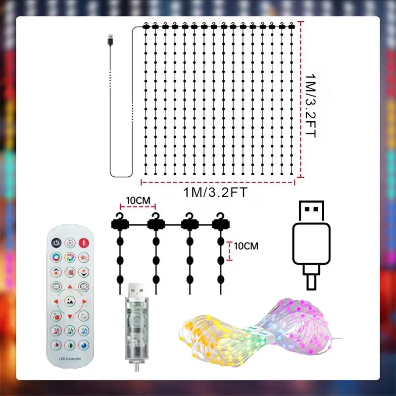 Inteligentne Lampki LED PREMIUM w Formie Kurtyny 1/2 szt. – Sterowanie Aplikacją, Synchronizacja z Muzyką, Własne Wzory, Wodoodporne 🎄🎵