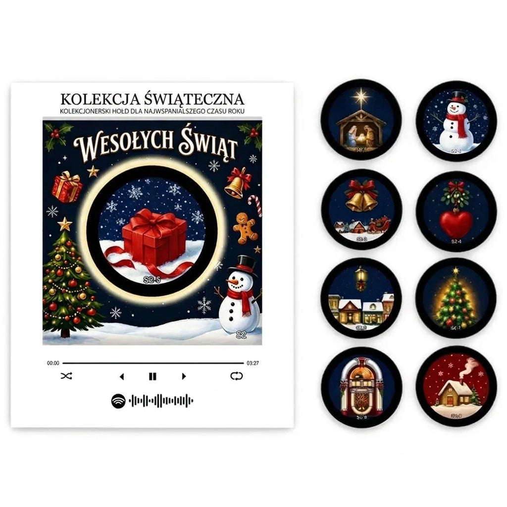 Magnetyczna Pozytywka Świąteczna na Lodówkę – Lampka Nocna z Akrylowym Odtwarzaczem Muzyki i 9 Wymiennymi Płytami 🎄🎵
