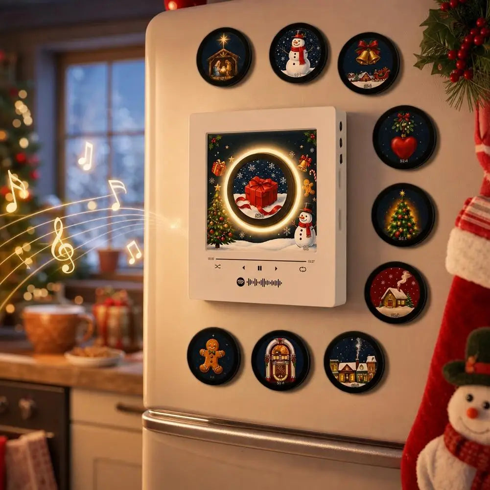 Magnetyczna Pozytywka Świąteczna na Lodówkę – Lampka Nocna z Akrylowym Odtwarzaczem Muzyki i 9 Wymiennymi Płytami 🎄🎵