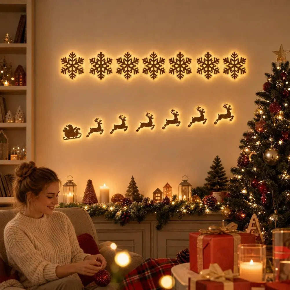 Świecące Renifery LED – Świąteczna Dekoracja Ścienna z Drewna, Naklejki Świecące na Ścianie do Wnętrz i na Zewnątrz 🦌✨