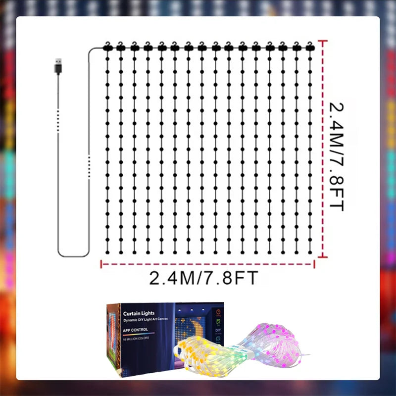 Inteligentne Lampki LED PREMIUM w Formie Kurtyny 1/2 szt. – Sterowanie Aplikacją, Synchronizacja z Muzyką, Własne Wzory, Wodoodporne 🎄🎵