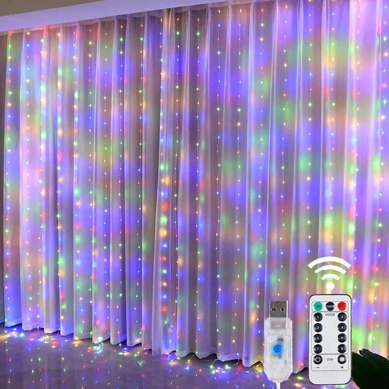Świąteczne Światła LED w Formie Kurtyny – 8 Trybów Świecenia, Pilot i Zasilanie USB, Dekoracja na Boże Narodzenie i Nowy Rok 🎄✨