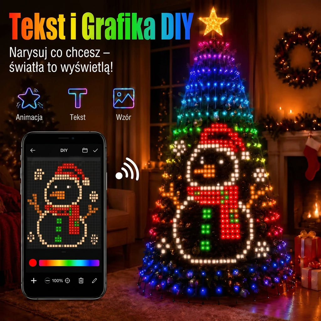 Inteligentne Lampki Choinkowe RGB Bluetooth – Programowalne Światła LED na Choinkę, Dekoracja Świąteczna i Domowa 🎄🌈