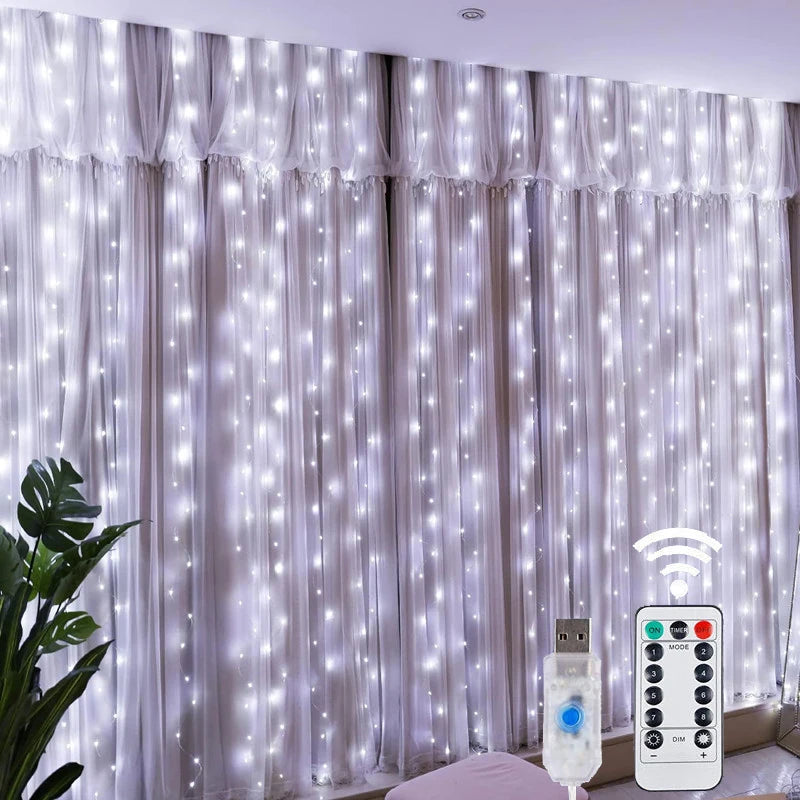 Świąteczne Światła LED w Formie Kurtyny – 8 Trybów Świecenia, Pilot i Zasilanie USB, Dekoracja na Boże Narodzenie i Nowy Rok 🎄✨