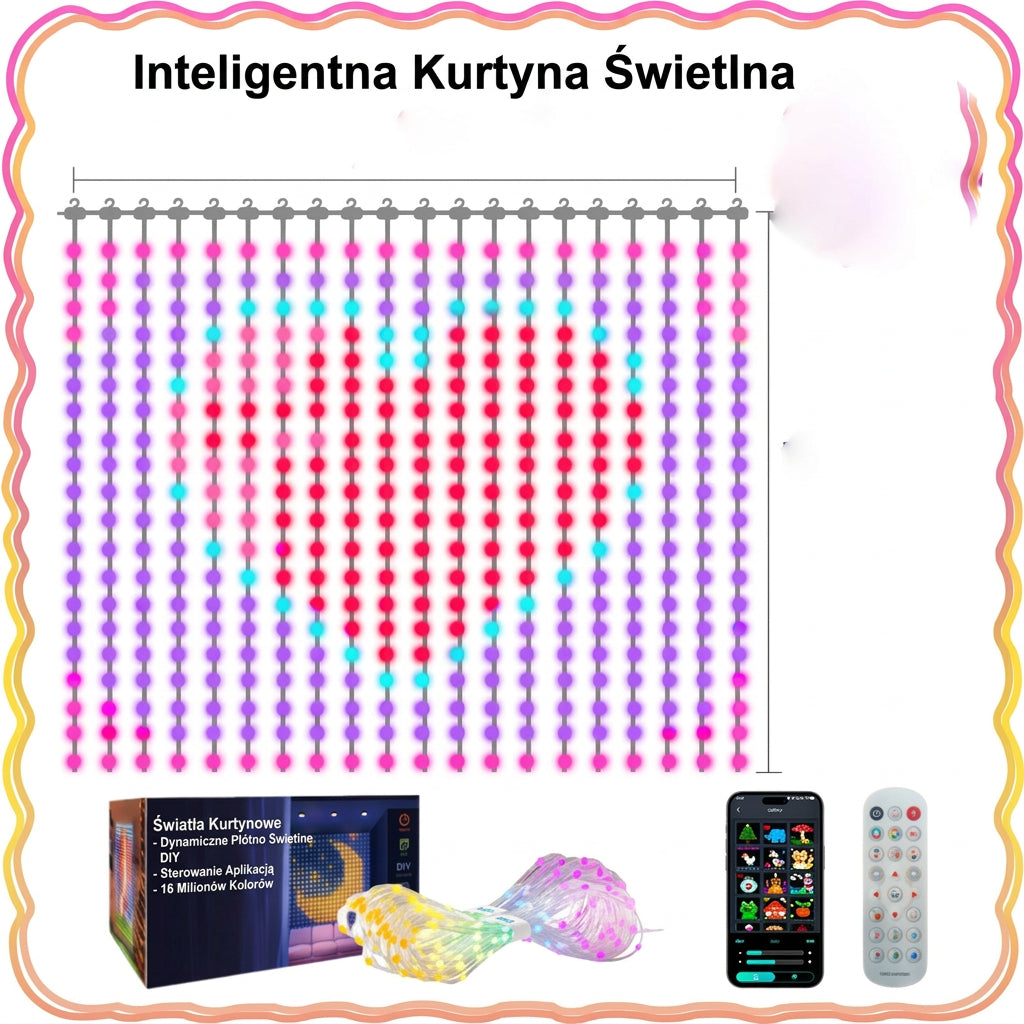 Inteligentna Kurtyna LED 400 Diod z Aplikacją i Muzyką - Świąteczne Lampki Kurtynowe 🎄